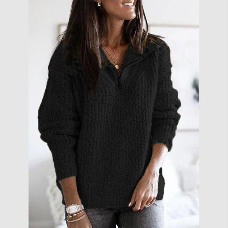 Tröja med halv dragkedja - Loose Fit - Pullover - Stickad tröja - Vinterkläder för kvinnor-Eva Jonsson
