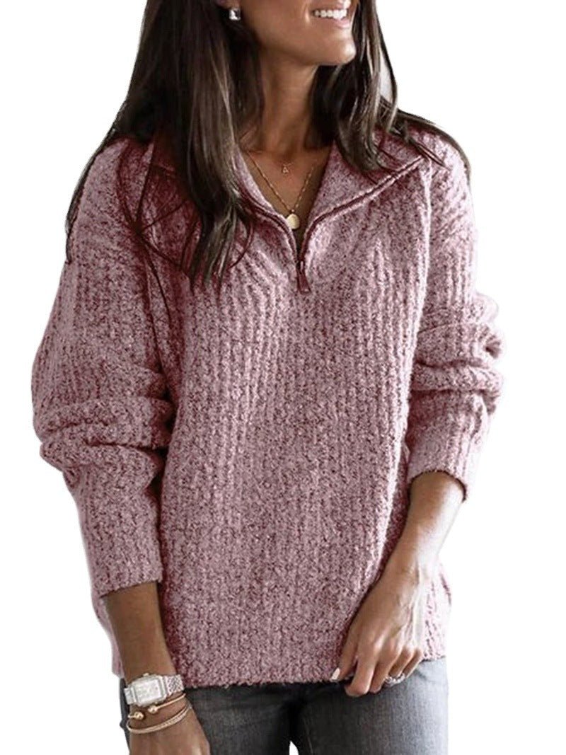 Tröja med halv dragkedja - Loose Fit - Pullover - Stickad tröja - Vinterkläder för kvinnor-Eva Jonsson