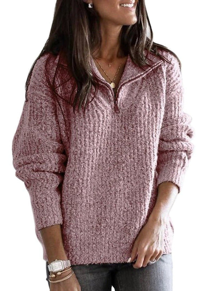 Tröja med halv dragkedja - Loose Fit - Pullover - Stickad tröja - Vinterkläder för kvinnor-Eva Jonsson