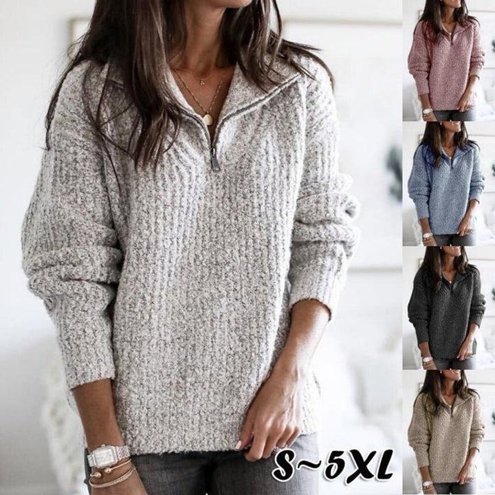 Tröja med halv dragkedja - Loose Fit - Pullover - Stickad tröja - Vinterkläder för kvinnor-Eva Jonsson