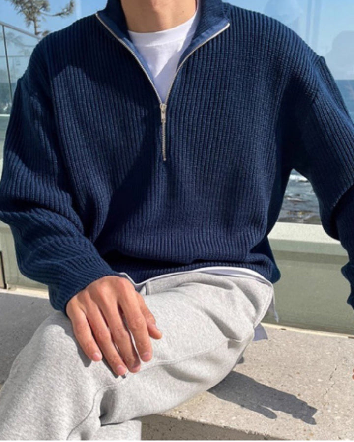Tröja med halv dragkedja | Varm | Pullover | Stickad tröja | Jumper med halv dragkedja för män-Eva Jonsson