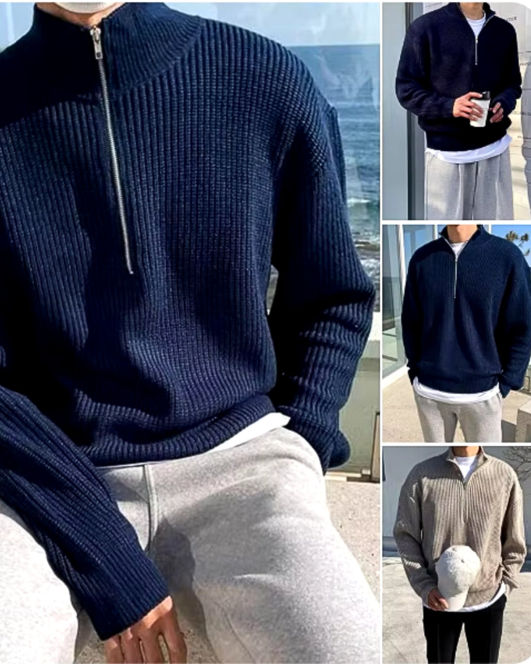 Tröja med halv dragkedja | Varm | Pullover | Stickad tröja | Jumper med halv dragkedja för män-Eva Jonsson