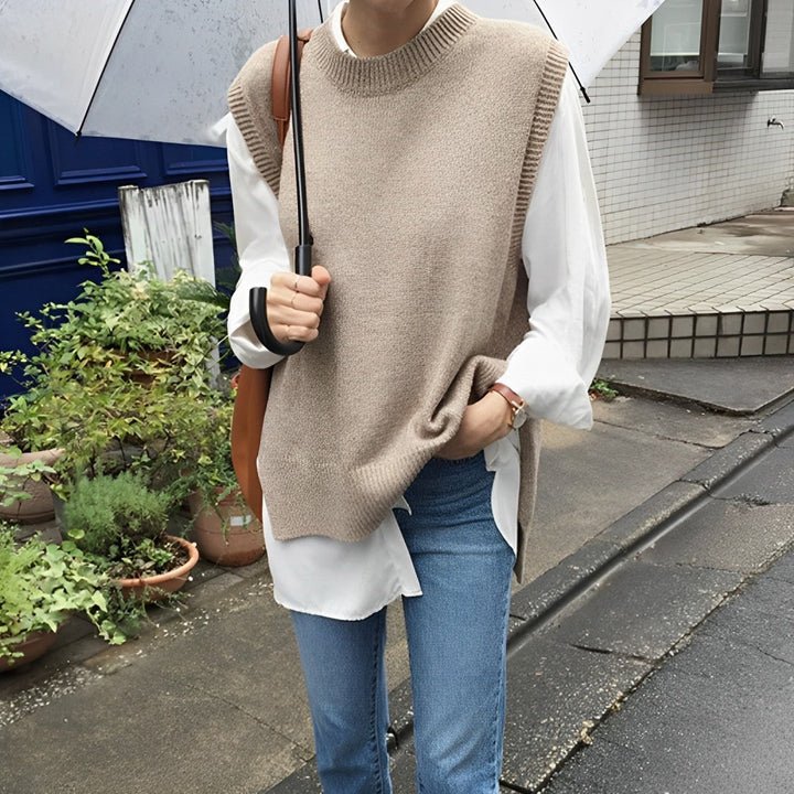Tröjväst - Ärmlös - Loose Fit - Stickad Gilet - Stickad väst för Kvinnor-Eva Jonsson