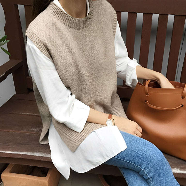 Tröjväst - Ärmlös - Loose Fit - Stickad Gilet - Stickad väst för Kvinnor-Eva Jonsson