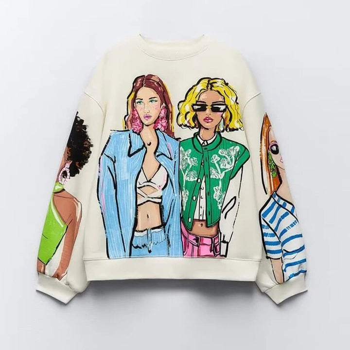 Tryckt sweatshirt - Mysig - Pullover - Överdimensionerad sweatshirt - Damkläder-Eva Jonsson