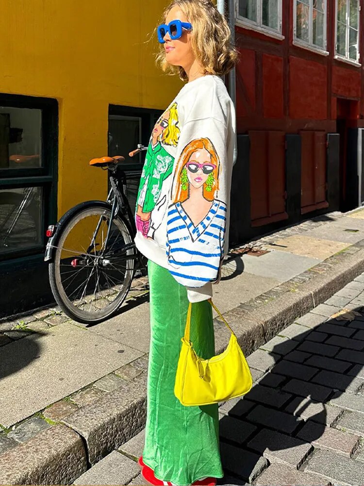 Tryckt sweatshirt - Mysig - Pullover - Överdimensionerad sweatshirt - Damkläder-Eva Jonsson