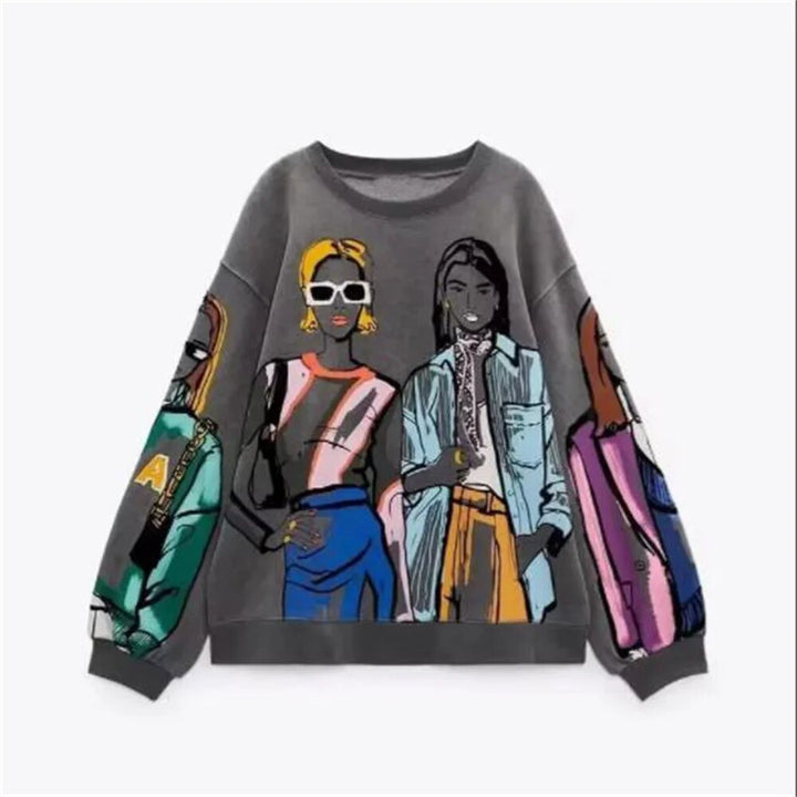 Tryckt sweatshirt - Mysig - Pullover - Överdimensionerad sweatshirt - Damkläder-Eva Jonsson