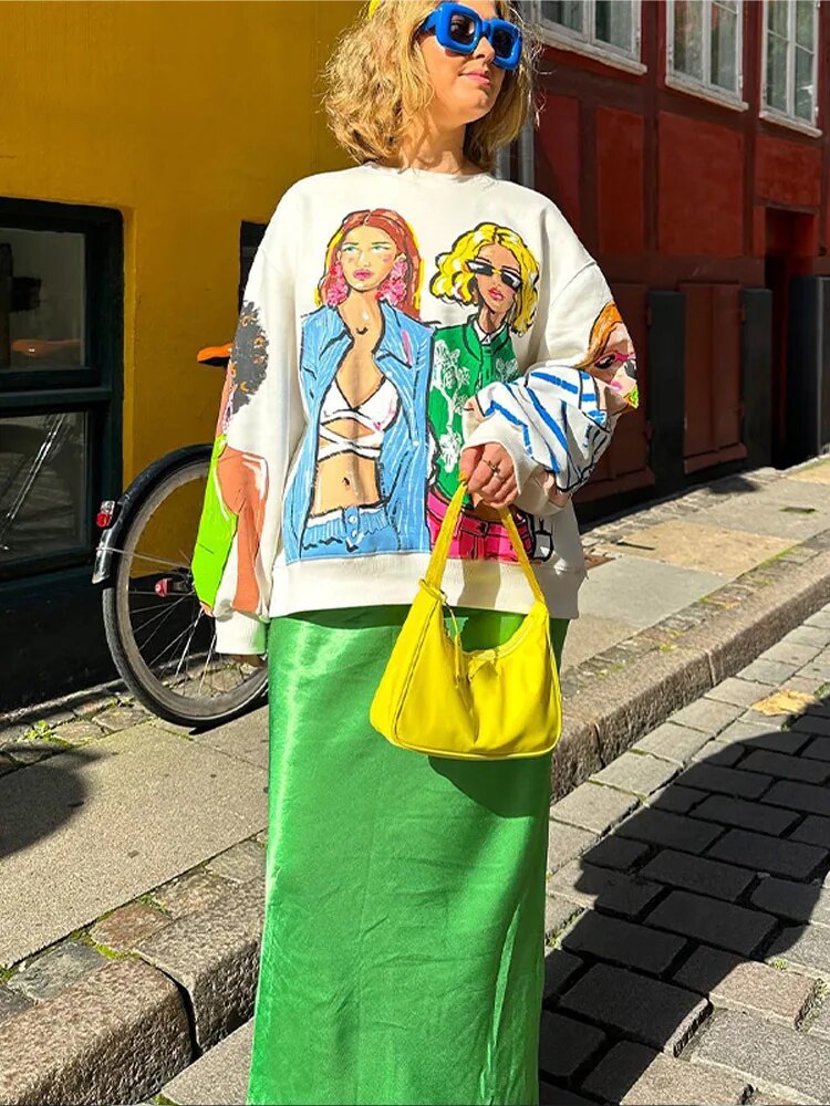 Tryckt sweatshirt - Mysig - Pullover - Överdimensionerad sweatshirt - Damkläder-Eva Jonsson