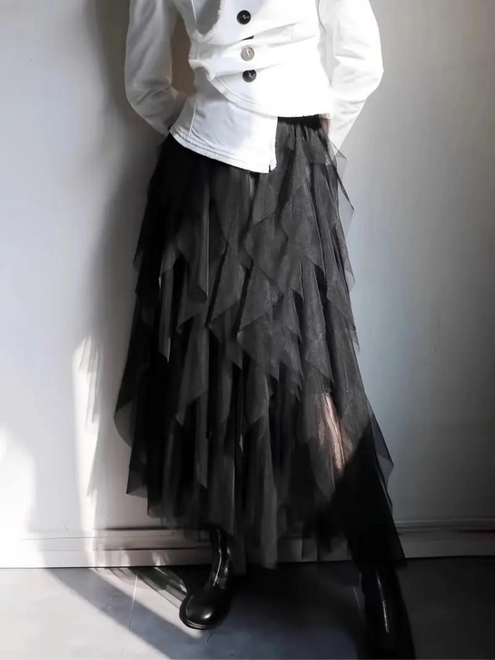 Tullkjol – Damkjol med hög midja och asymmetrisk volang-Eva Jonsson