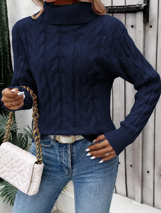 Turtleneck - Varm - Kabelstickad - Stickad tröja - Damstickat-Eva Jonsson