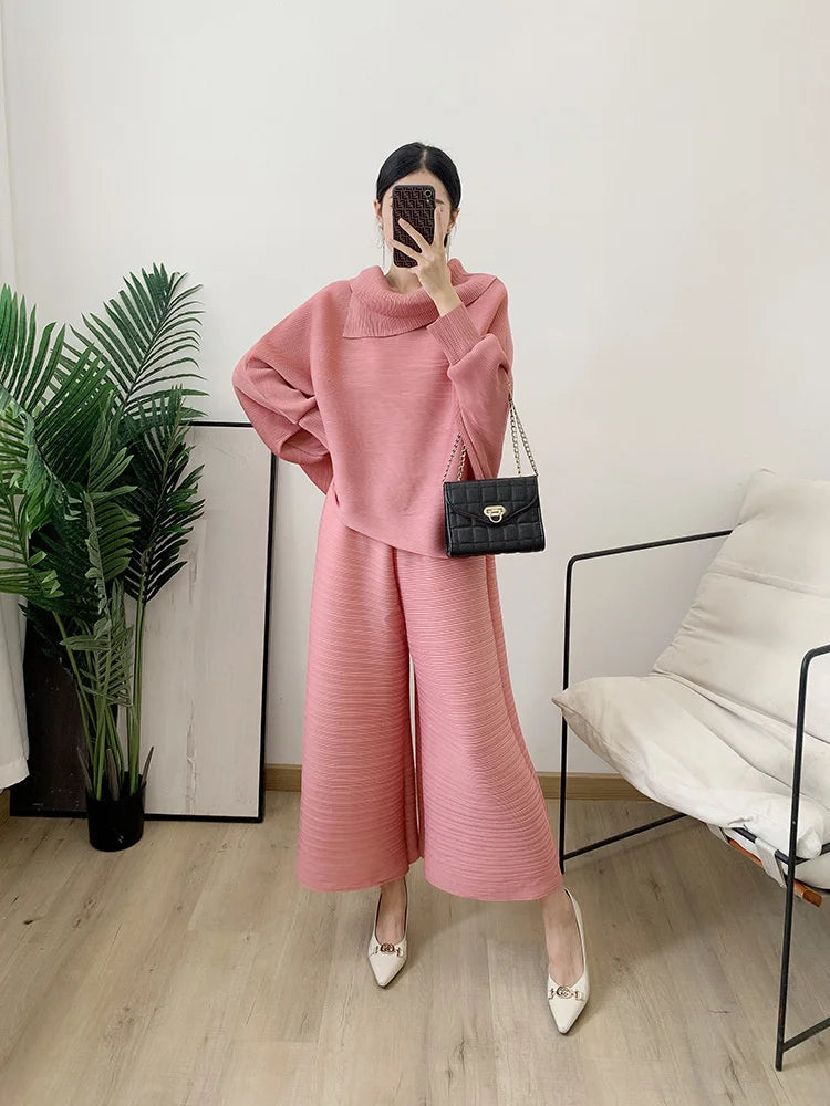 Tvådelad uppsättning - Långärmad Wide Leg Co-Ord Set för kvinnor-Eva Jonsson