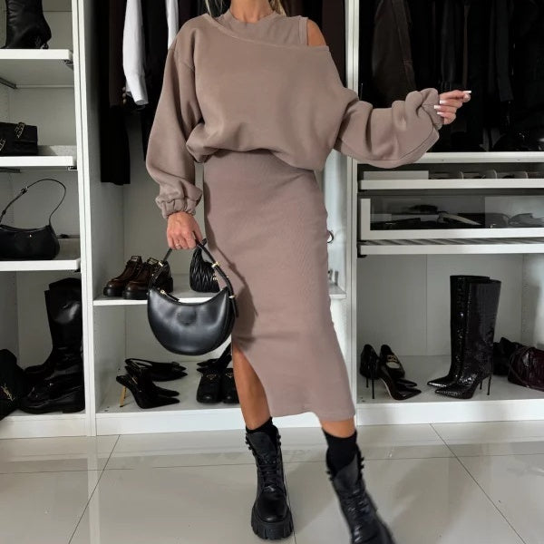 Tvådelat Set | Midi | Långärmad | Kjol- och skjortset | Co-Ord Set Women-Eva Jonsson