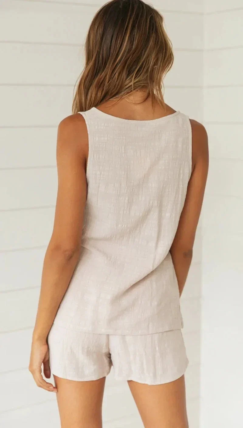 Tvådelat set | Ärmlöst | Sommar | Kort och topp | Linne Co-Ord Set Dam-Eva Jonsson
