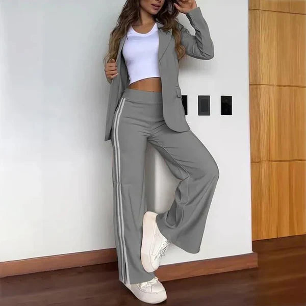 Tvådelat set - Casual Blazer och byxor med vida ben för kvinnor - Co-Ord Set-Eva Jonsson