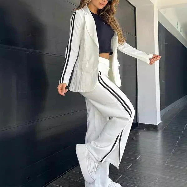 Tvådelat set - Casual Blazer och byxor med vida ben för kvinnor - Co-Ord Set-Eva Jonsson