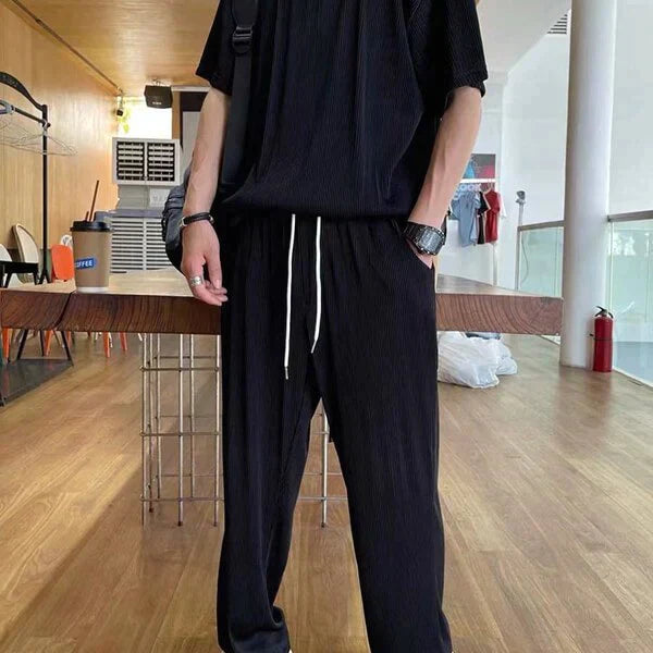 Tvådelat set - Casual kortärmad Loose Fit Lounge Co-Ord Set för män-Eva Jonsson