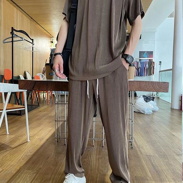 Tvådelat set - Casual kortärmad Loose Fit Lounge Co-Ord Set för män-Eva Jonsson