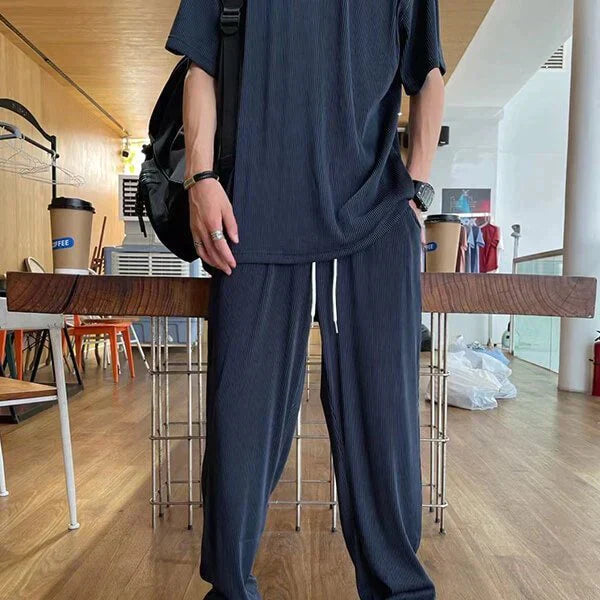Tvådelat set - Casual kortärmad Loose Fit Lounge Co-Ord Set för män-Eva Jonsson