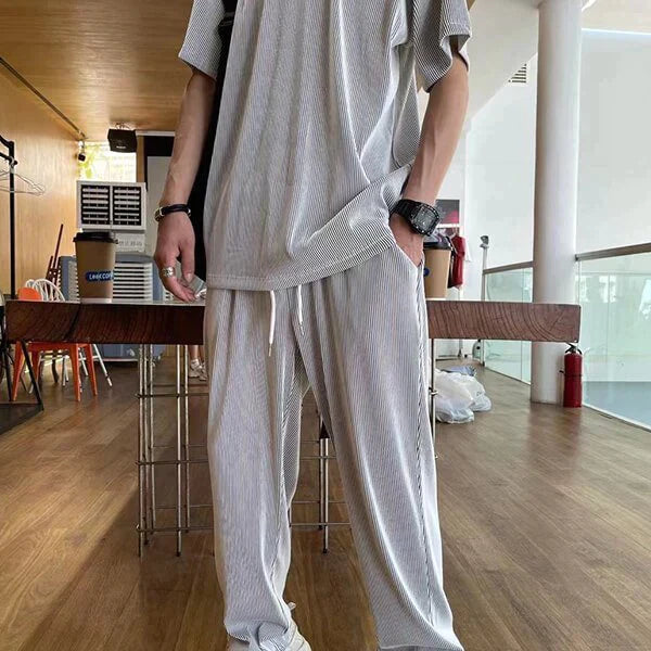Tvådelat set - Casual kortärmad Loose Fit Lounge Co-Ord Set för män-Eva Jonsson