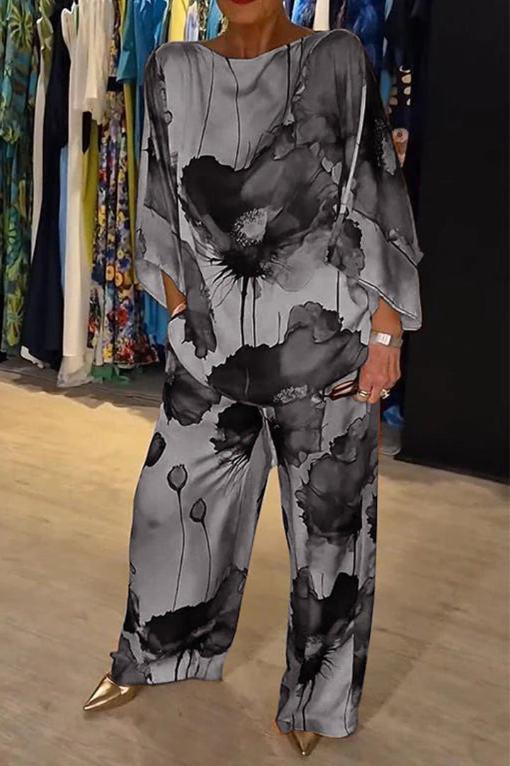 Tvådelat set | Lös passform | Vida ben | Satinoutfit | Damkläder-Eva Jonsson