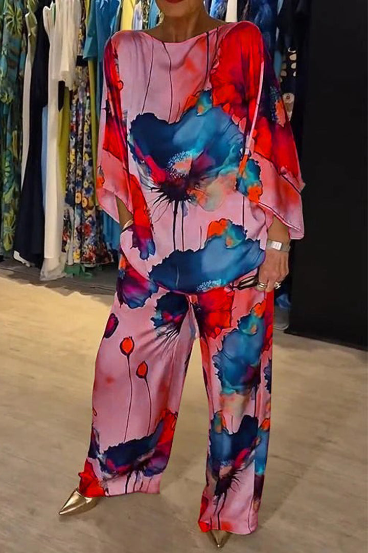 Tvådelat set | Lös passform | Vida ben | Satinoutfit | Damkläder-Eva Jonsson