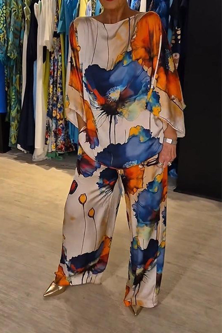 Tvådelat set | Lös passform | Vida ben | Satinoutfit | Damkläder-Eva Jonsson