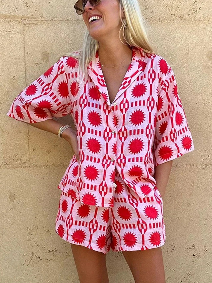 Tvådelat set | Sommar | Löst sittande | Shorts och skjorta Set | Co-Ord Sets Kvinnor-Eva Jonsson