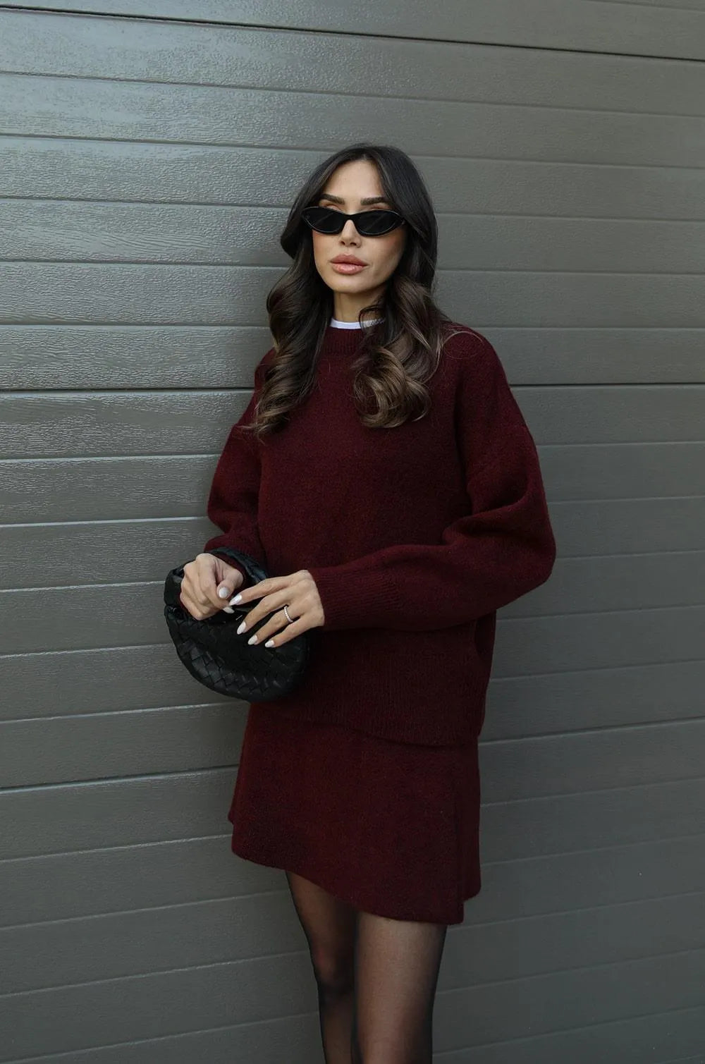 Tvådelat set – minikjol – jumper – stickad ensemble – damkläder-Eva Jonsson