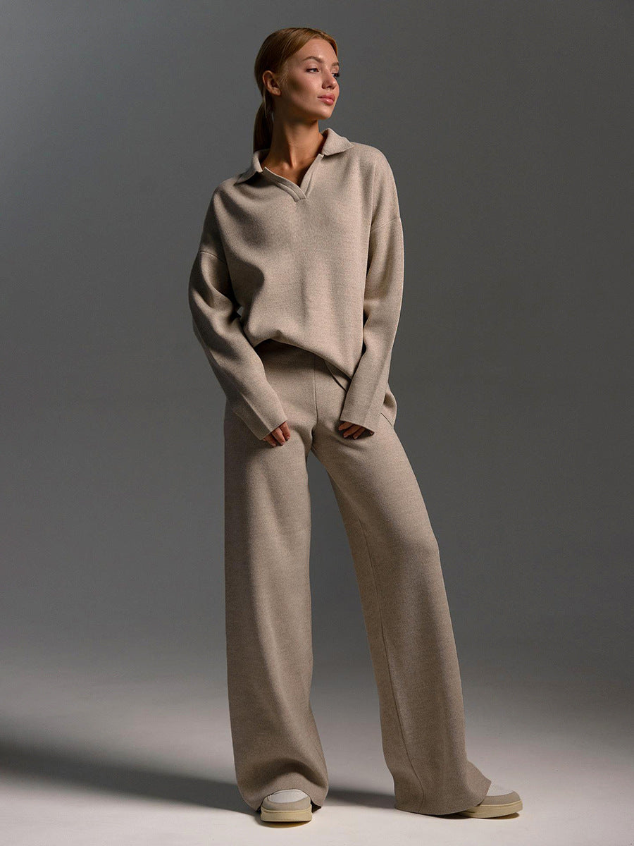 Tvådelat set – vida ben – långa ärmar – matchande set – loungewear för damer-Eva Jonsson