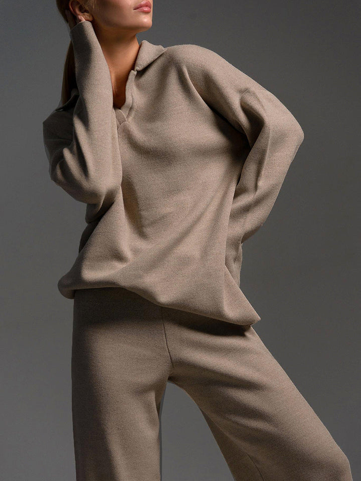 Tvådelat set – vida ben – långa ärmar – matchande set – loungewear för damer-Eva Jonsson