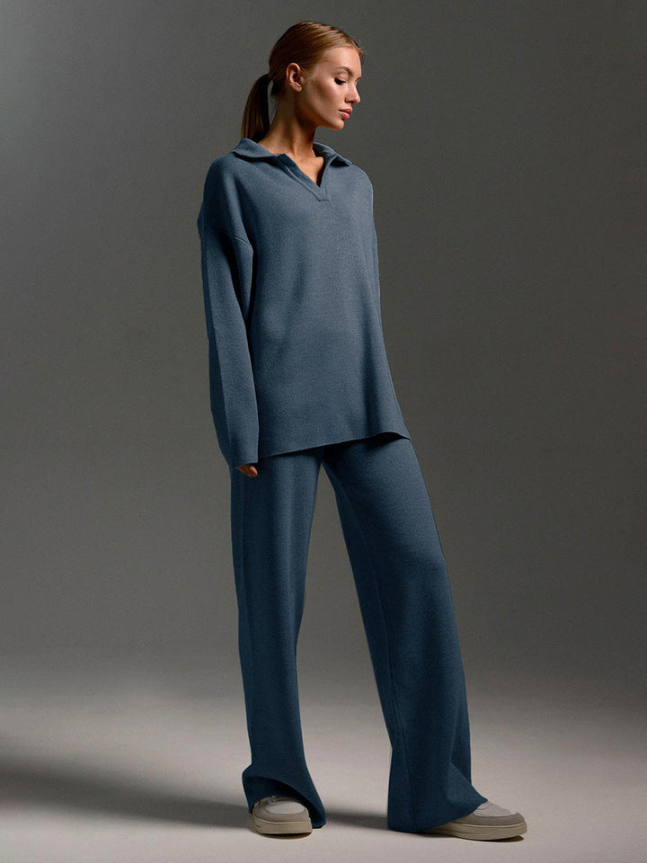 Tvådelat set – vida ben – långa ärmar – matchande set – loungewear för damer-Eva Jonsson