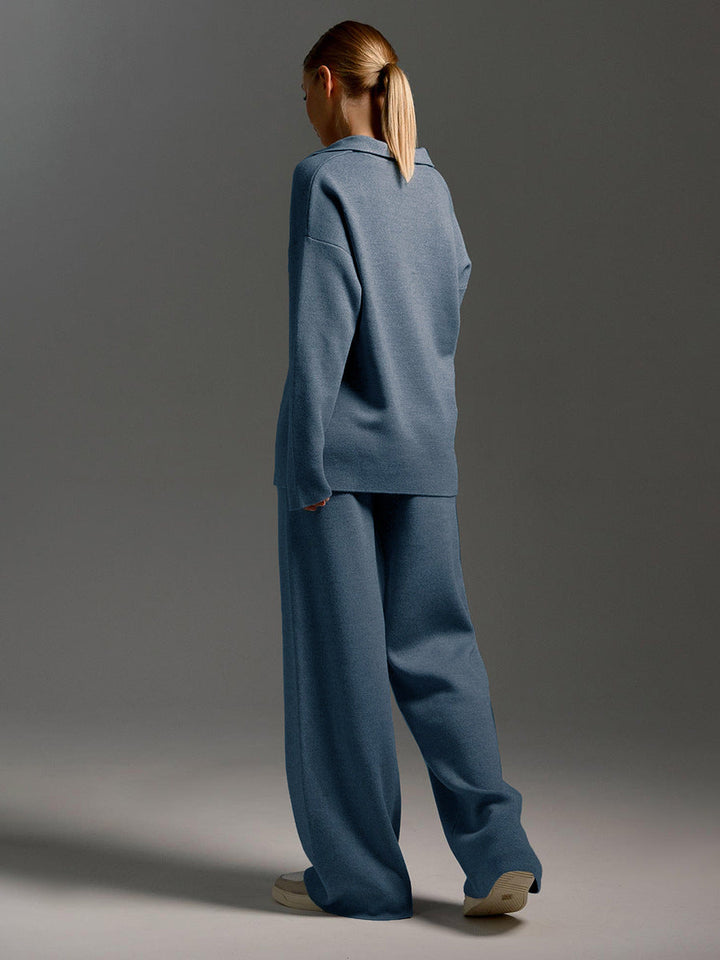Tvådelat set – vida ben – långa ärmar – matchande set – loungewear för damer-Eva Jonsson