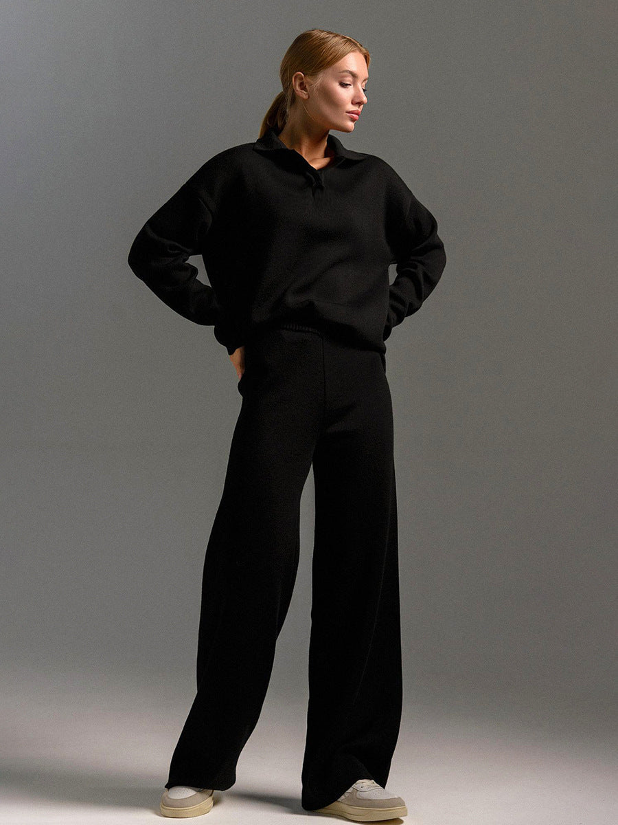 Tvådelat set – vida ben – långa ärmar – matchande set – loungewear för damer-Eva Jonsson