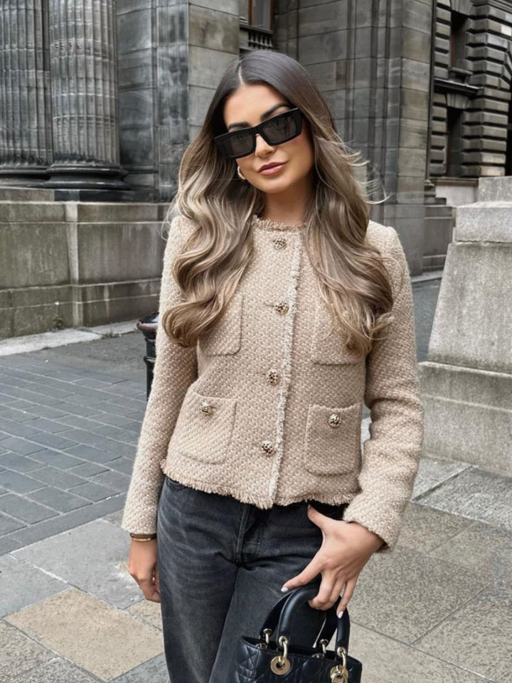 Tweedkavaj | Elegant | Knäppt | Beige kavaj | Damkavaj-Eva Jonsson