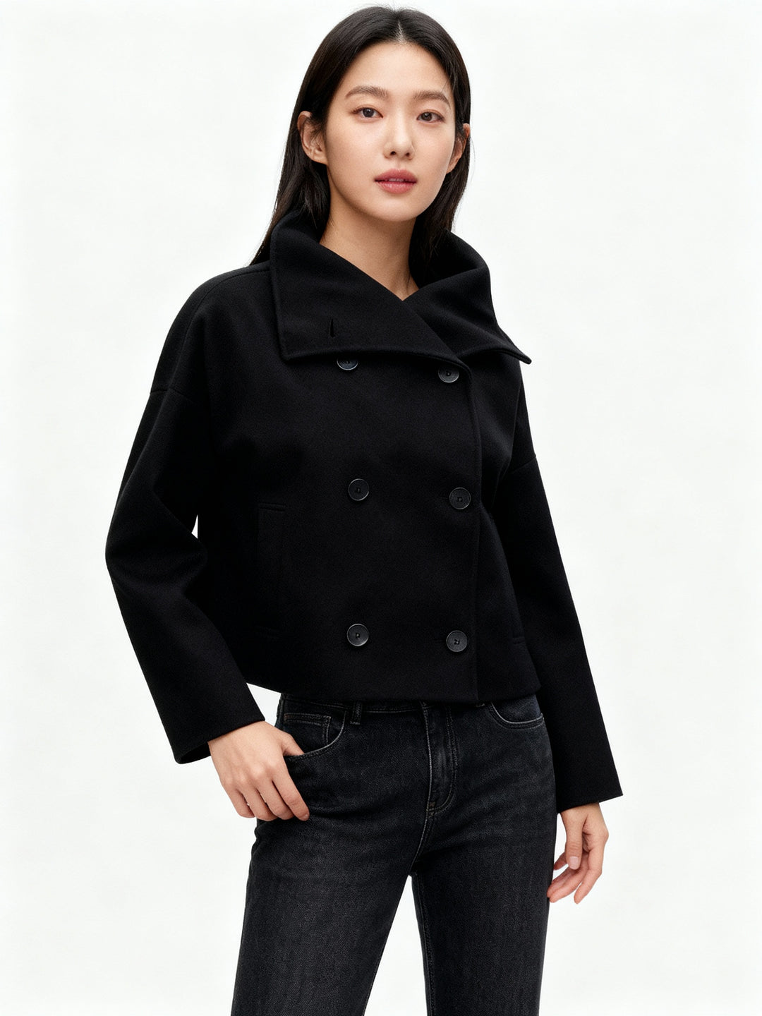 Ulljacka – Kort dubbelknäppt kappa för damer för hösten-Eva Jonsson