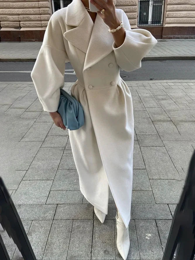Ullrock - Elegant Dubbelknäppt lång överrock i ull för Kvinnor-Eva Jonsson