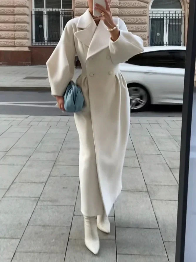 Ullrock - Elegant Dubbelknäppt lång överrock i ull för Kvinnor-Eva Jonsson