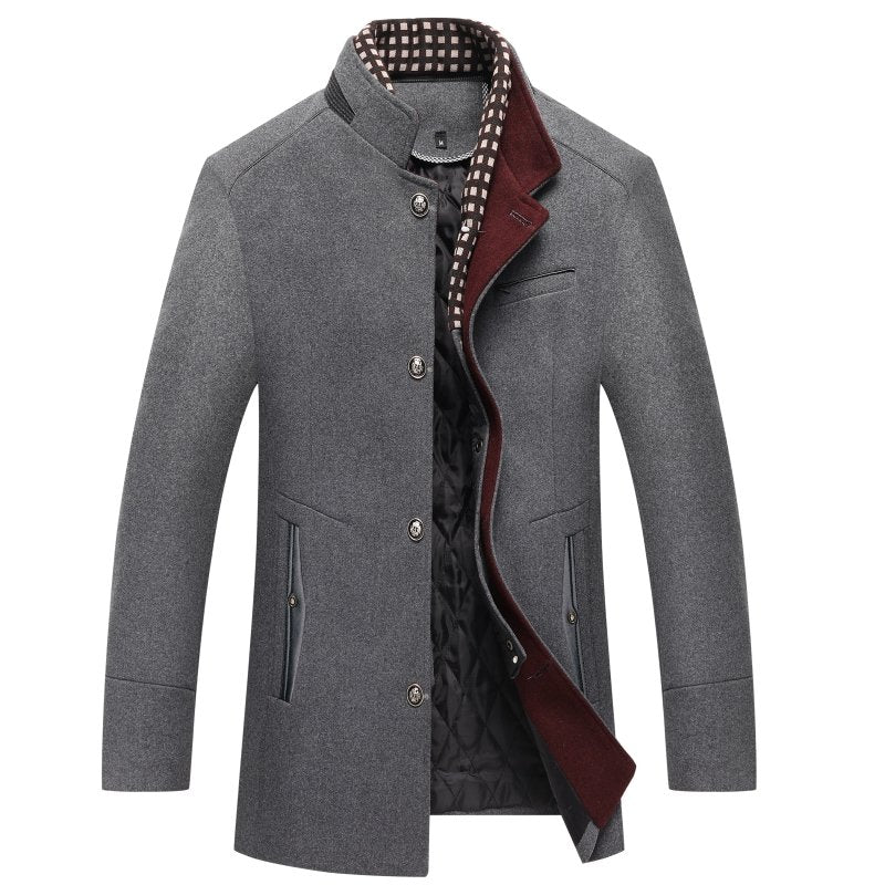 Ullrock | Enkelknäppt | Quiltat foder | Trenchcoat i ull | Vinterjacka för män-Eva Jonsson
