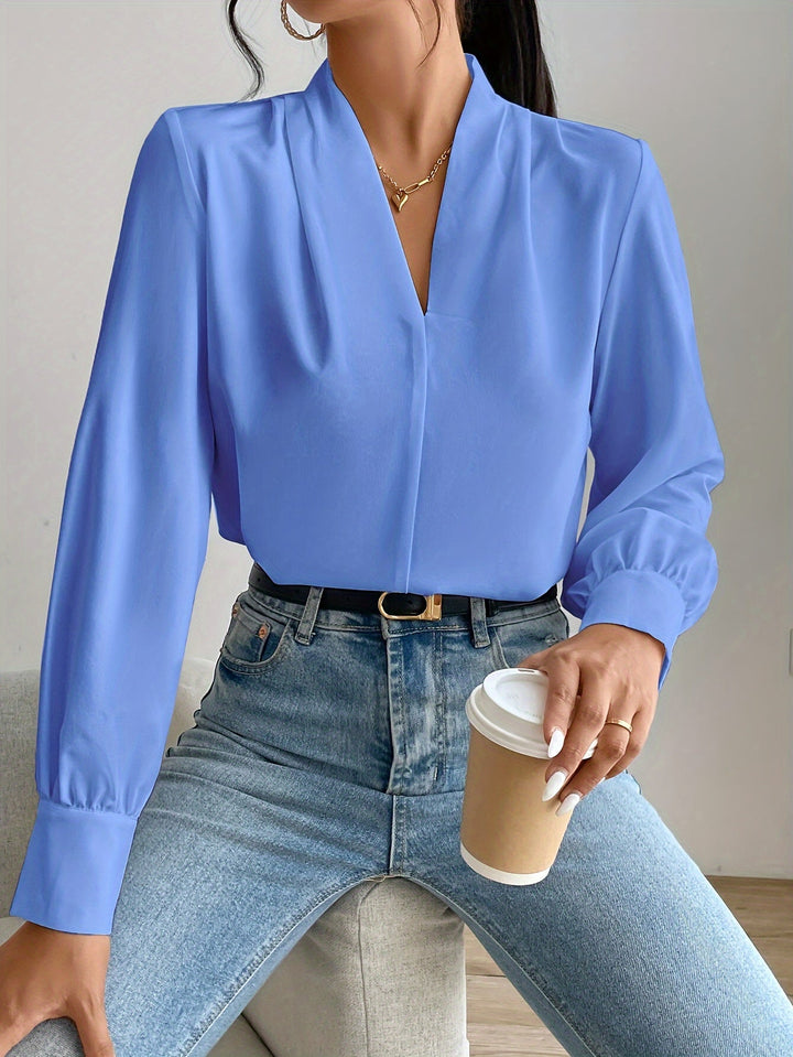 V-ringad Blus - Elegant för kvinnor - Lanternärm - Långärmade toppar - Blus för kvinnor-Eva Jonsson