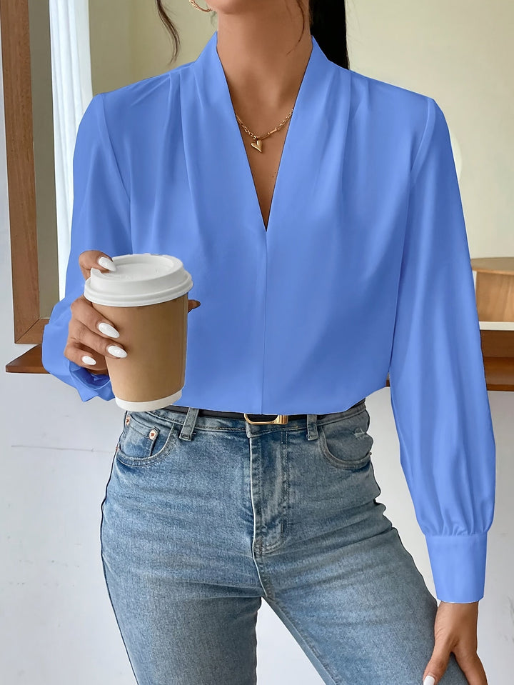 V-ringad Blus - Elegant för kvinnor - Lanternärm - Långärmade toppar - Blus för kvinnor-Eva Jonsson