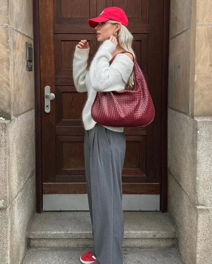 Vävd väska - Veganläder - Dragkedja - Axelremsväska - Handväska-Eva Jonsson