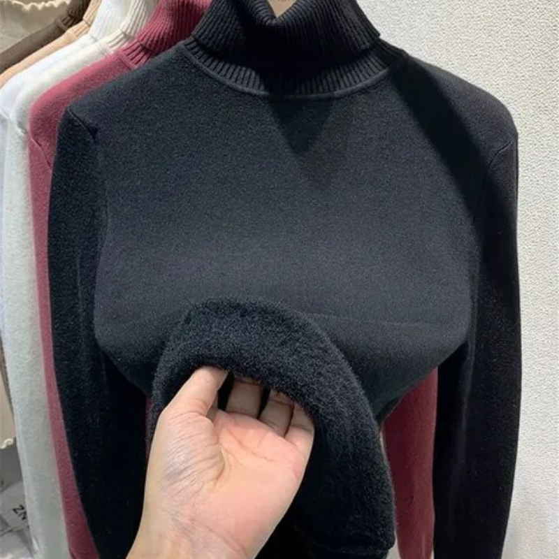 Vellora Rullekrage trui | Pullover med tjockt fleecefoder för kvinnor-Eva Jonsson