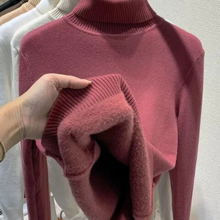 Vellora Rullekrage trui | Pullover med tjockt fleecefoder för kvinnor-Eva Jonsson