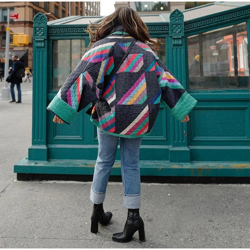 Vintagejacka | öppen front | Oversized | Quiltad jacka | Damjacka-Eva Jonsson