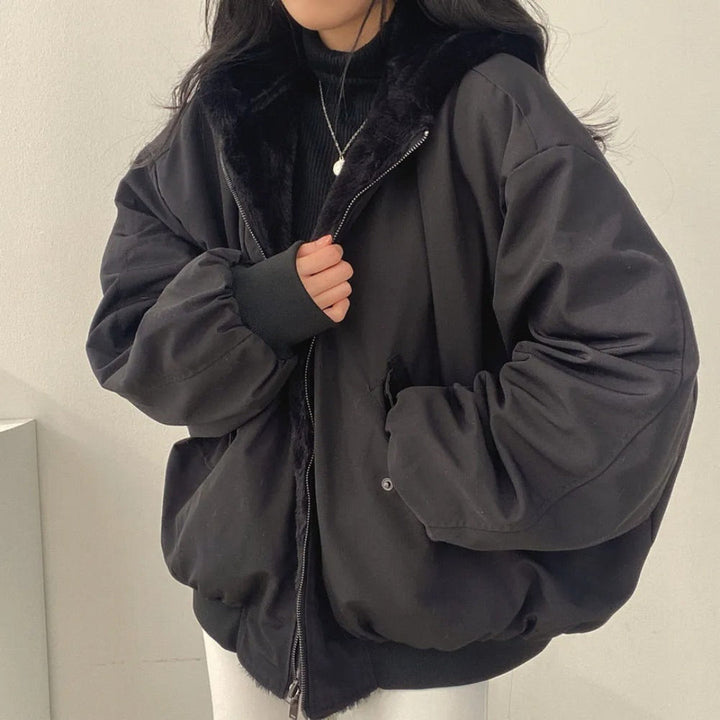 Vinter Bomberjacka - Pälsfodrad - Dragkedja - Oversized Jacka - Vinterjacka för Dam-Eva Jonsson