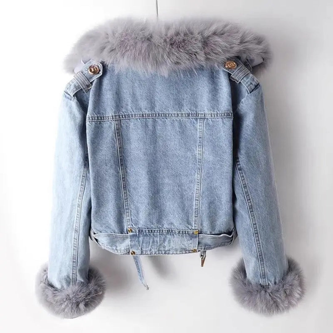 Vinter Denim Jacka | Faux Fur | Zip-Up | Kort Vinterjacka | Vinterjackor Dam-Eva Jonsson