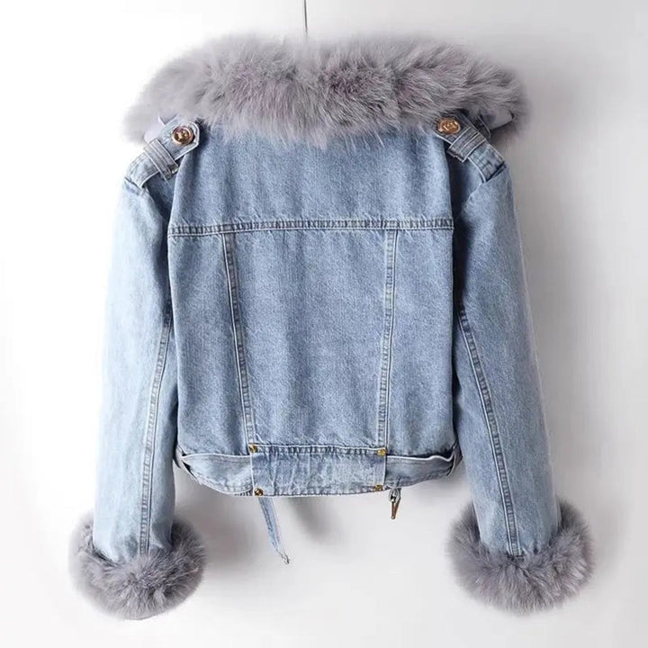 Vinter Denim Jacka | Faux Fur | Zip-Up | Kort Vinterjacka | Vinterjackor Dam-Eva Jonsson