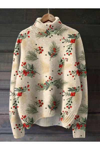 Vinter Jul Vintage Söt Konsttryck Stickad Turtleneck Pullover Tröja-Eva Jonsson