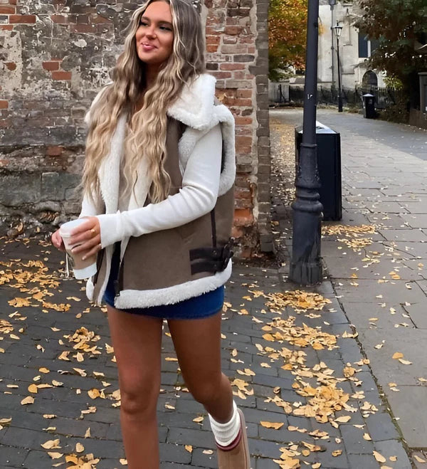 Vintergilet - Fleecefodrad - Faux Leather - Pälsfodrad Gilet - Kroppsvarmare för kvinnor-Eva Jonsson