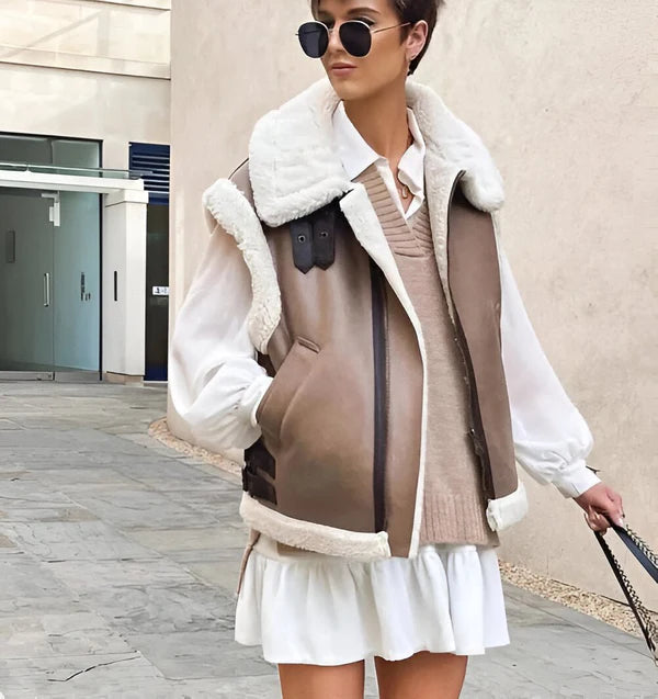 Vintergilet - Fleecefodrad - Faux Leather - Pälsfodrad Gilet - Kroppsvarmare för kvinnor-Eva Jonsson